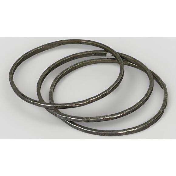 VTG Mexican Etched Metal Bangle Bracelets Trio- Alpaca Silver Ethnic Jewelry - Picture 3 of 10